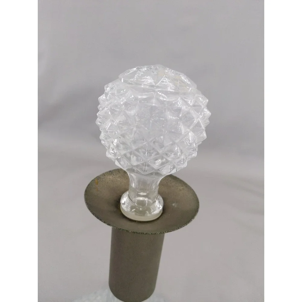 Vintage Pressed Glass Captains Ship Decanter Clear Diamond Pattern Metallic Neck
